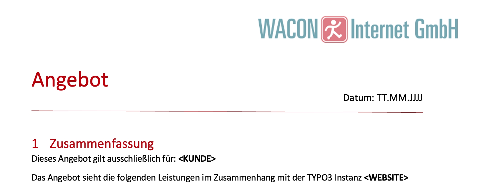 Screenshot von einem Angebot